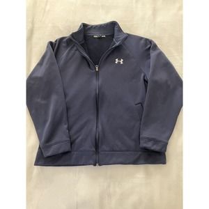 Under Armour Men's Medium Full Zip Long Sleeve Pockets Fleece Jacket Navy Blue